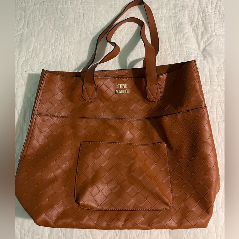 Steve Madden Brown Tote with Cosmetic Bag and Wristlet